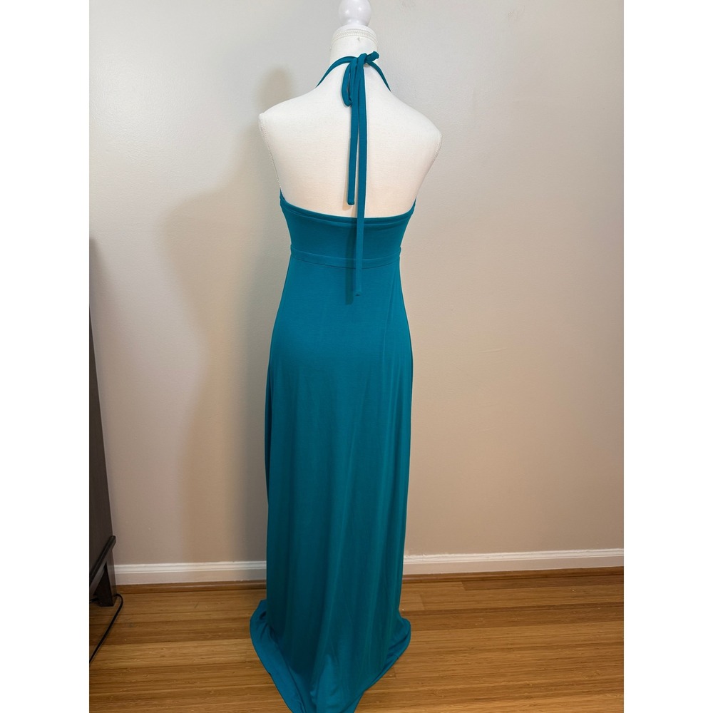 Express Halter Maxi Dress S Teal Blue Empire Waist Jersey Knit NWT Beach Cruise - Picture 3 of 10